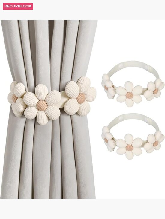 Other - Magnetic Wood Bead Curtain Tiebacks Set of 2 No Drilling Soft Cotton Terylene